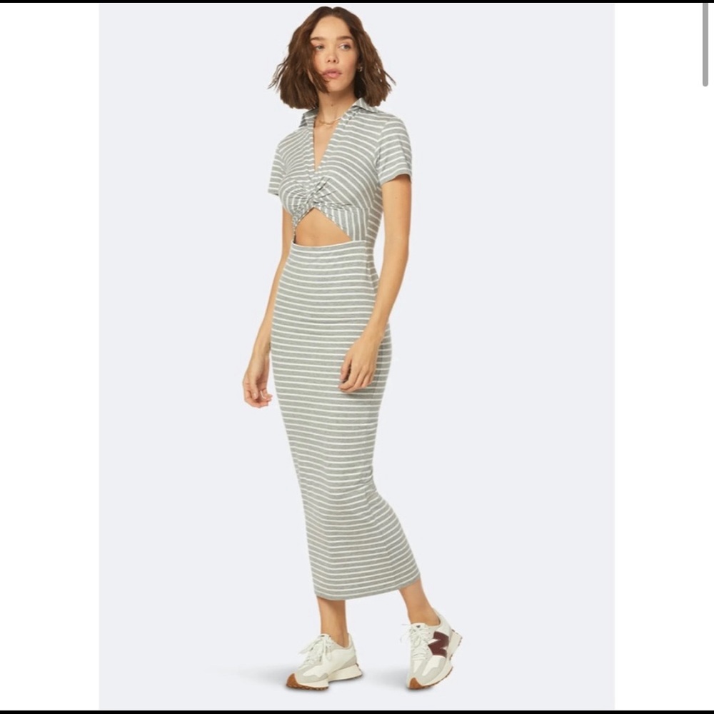 Favorite Daughter The Day To Night Maxi Dress‎ Gray/White Striped Cut-Out Sz M